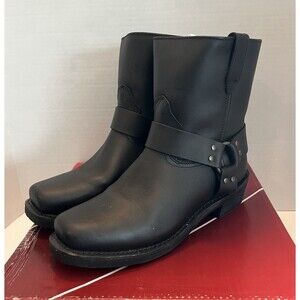 Dingo Mens 11 EW Rev Up Side Zipper Black Leather Square Toe Harness Strap Boots